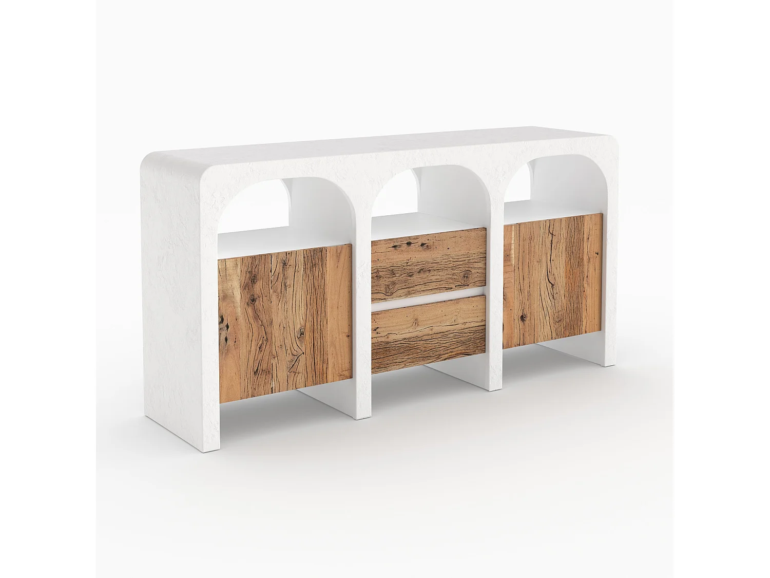 Buffet en plâtre blanc cassé et bois d'acacia - Fira