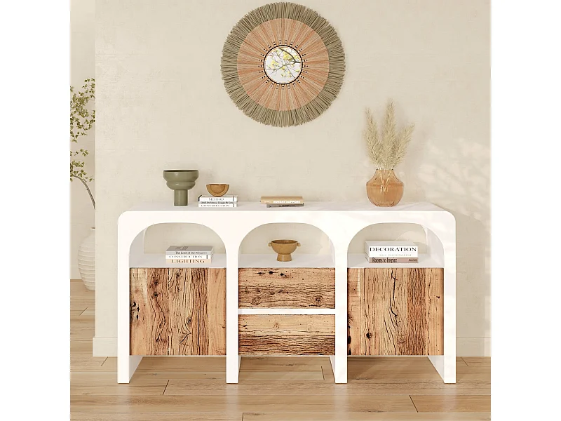 Credenza in cemento bianco sporco e legno - Fira