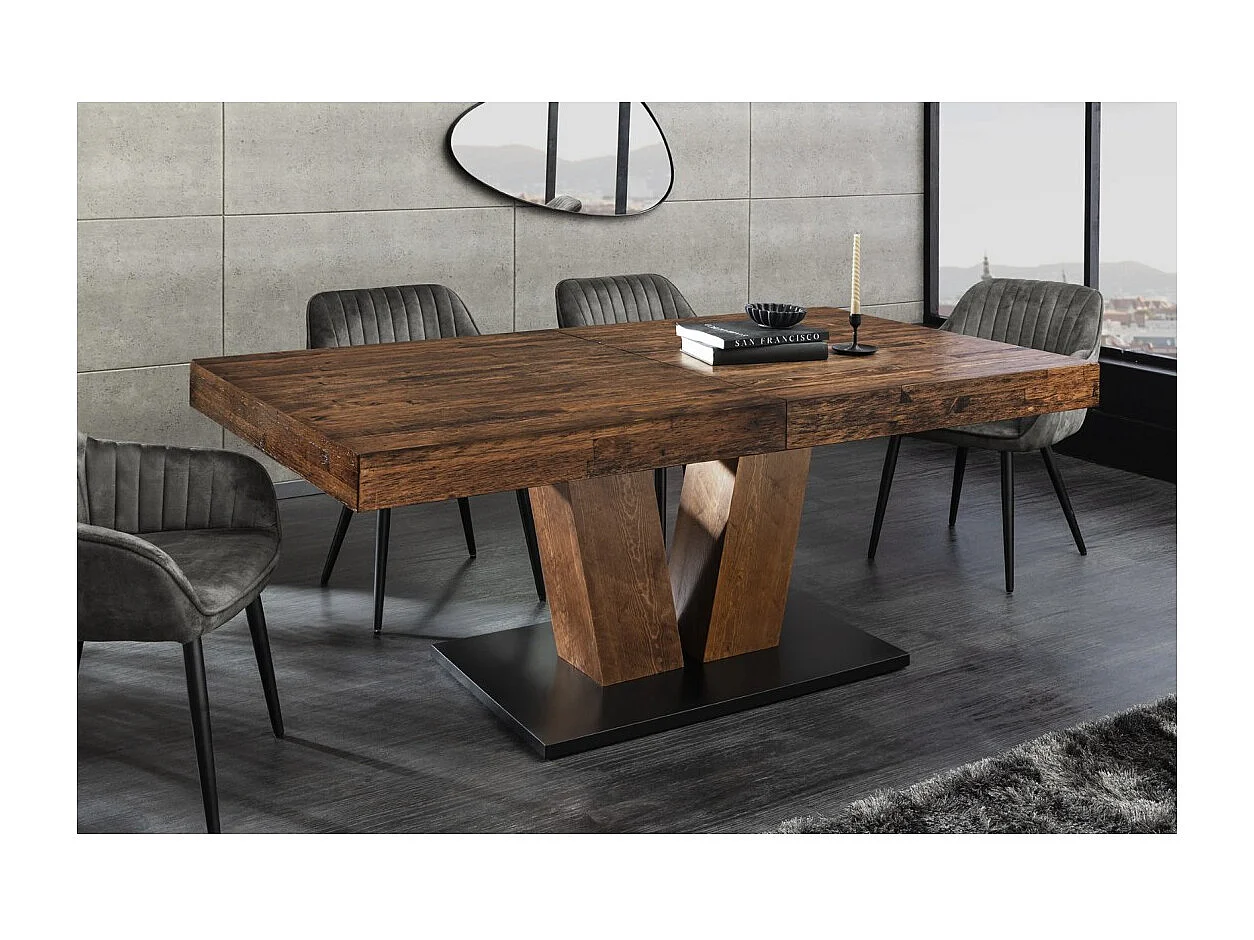 Table de salle à manger TONDAL – Bois de pin, MDF et métal – 160-200 cm – Extensible