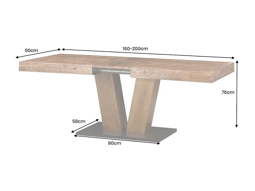 Table de salle à manger TONDAL – Bois de pin, MDF et métal – 160-200 cm – Extensible
