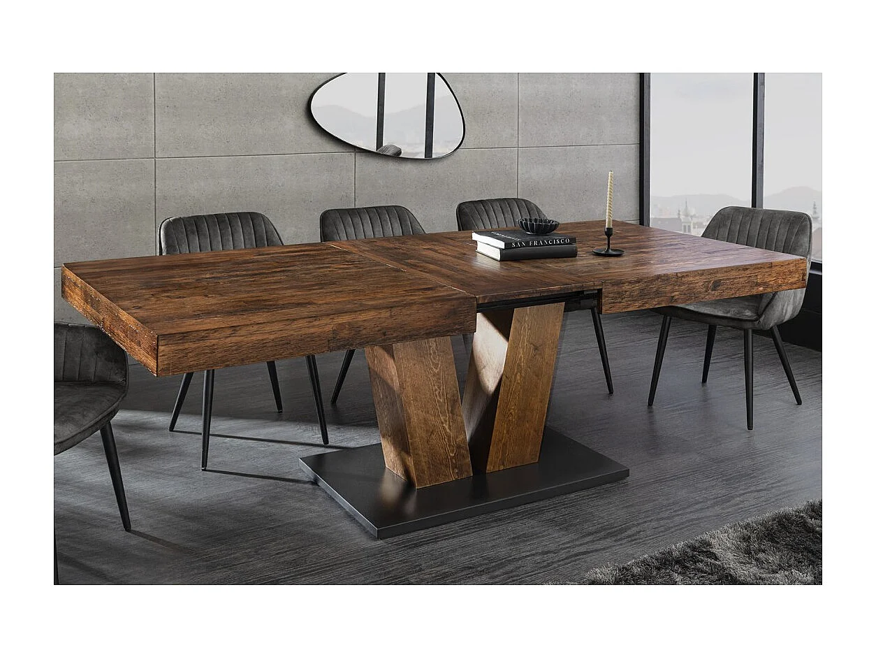 Table de salle à manger TONDAL – Bois de pin, MDF et métal – 160-200 cm – Extensible