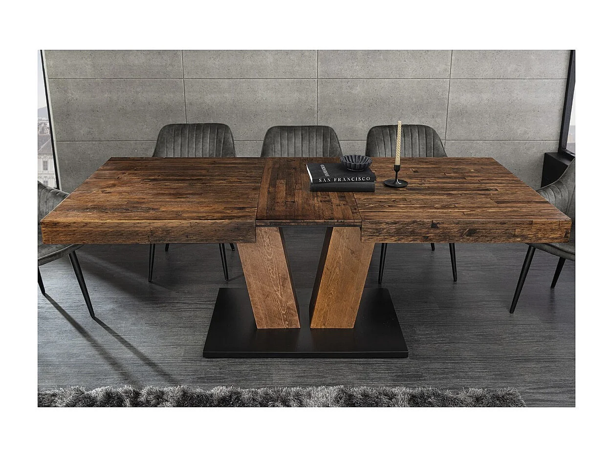 Table de salle à manger TONDAL – Bois de pin, MDF et métal – 160-200 cm – Extensible