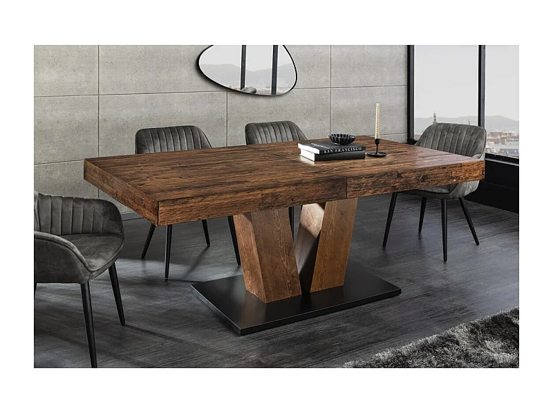 Table de salle à manger TONDAL – Bois de pin, MDF et métal – 160-200 cm – Extensible