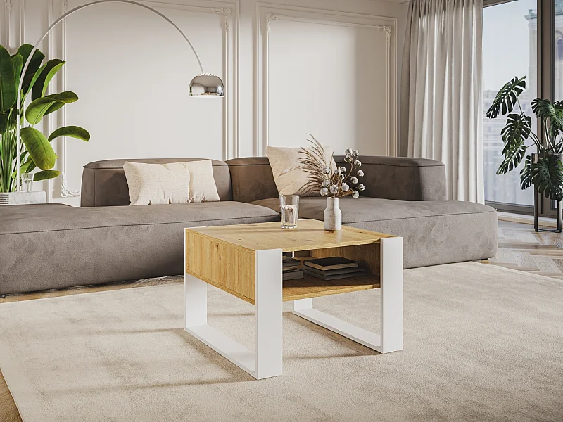Table basse Quadro chêne artisan / blanc