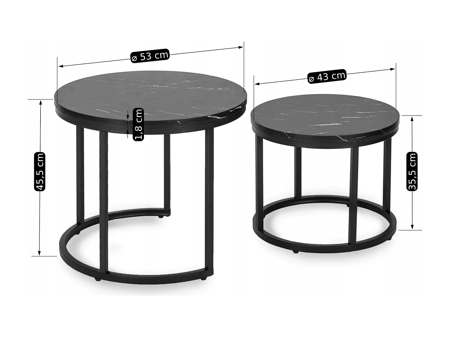 Ensemble de tables basses Mauro Marbre Noir