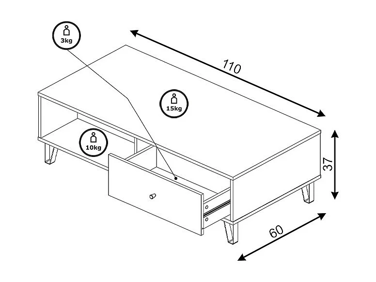 Table basse Bilbao BL 11 chêne craft tabac / graphite