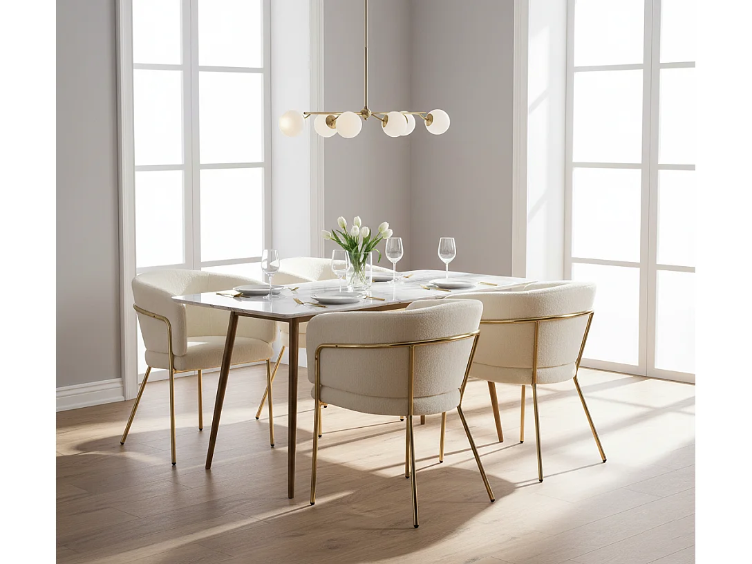 URBAN MEUBLE Chaise de salle à manger, chaise coiffeuse tissu bouclé beige, avec pieds métalliques dorés