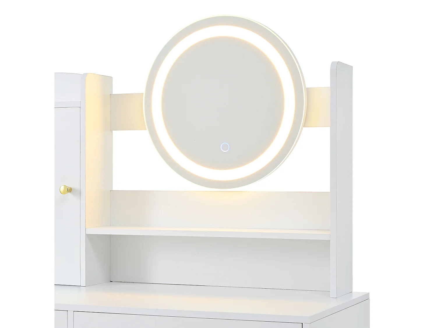 URBAN MEUBLE Coiffeuse moderne blanche avec tabouret, miroir LED, 5 tiroirs