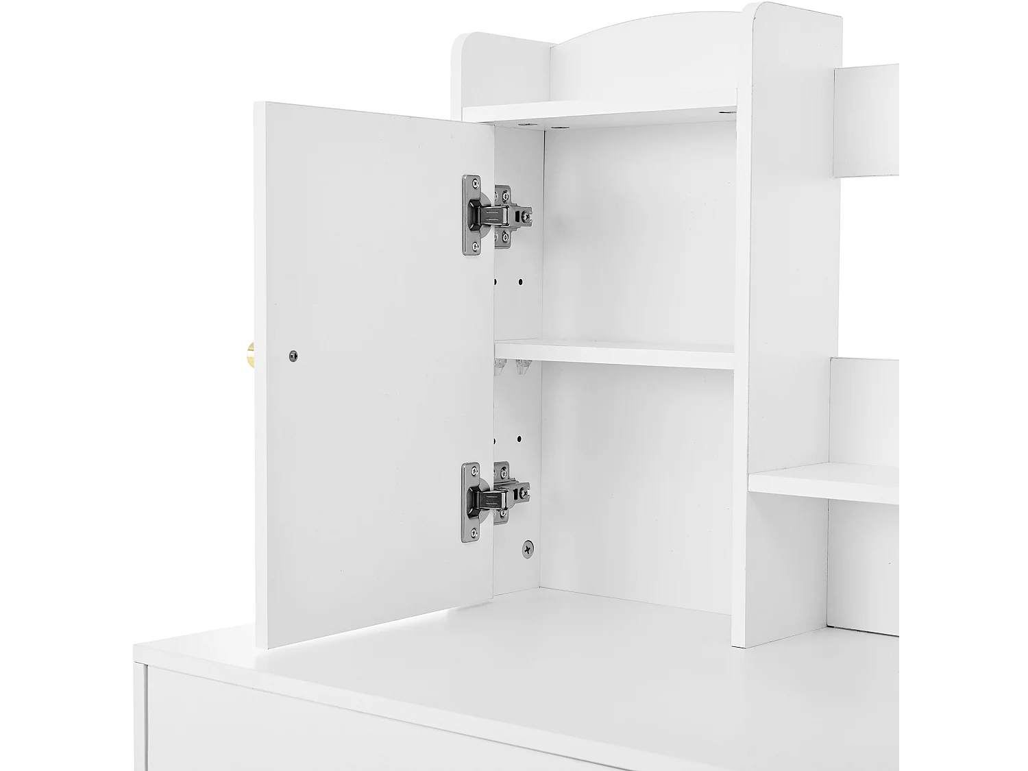 URBAN MEUBLE Coiffeuse moderne blanche avec tabouret, miroir LED, 5 tiroirs