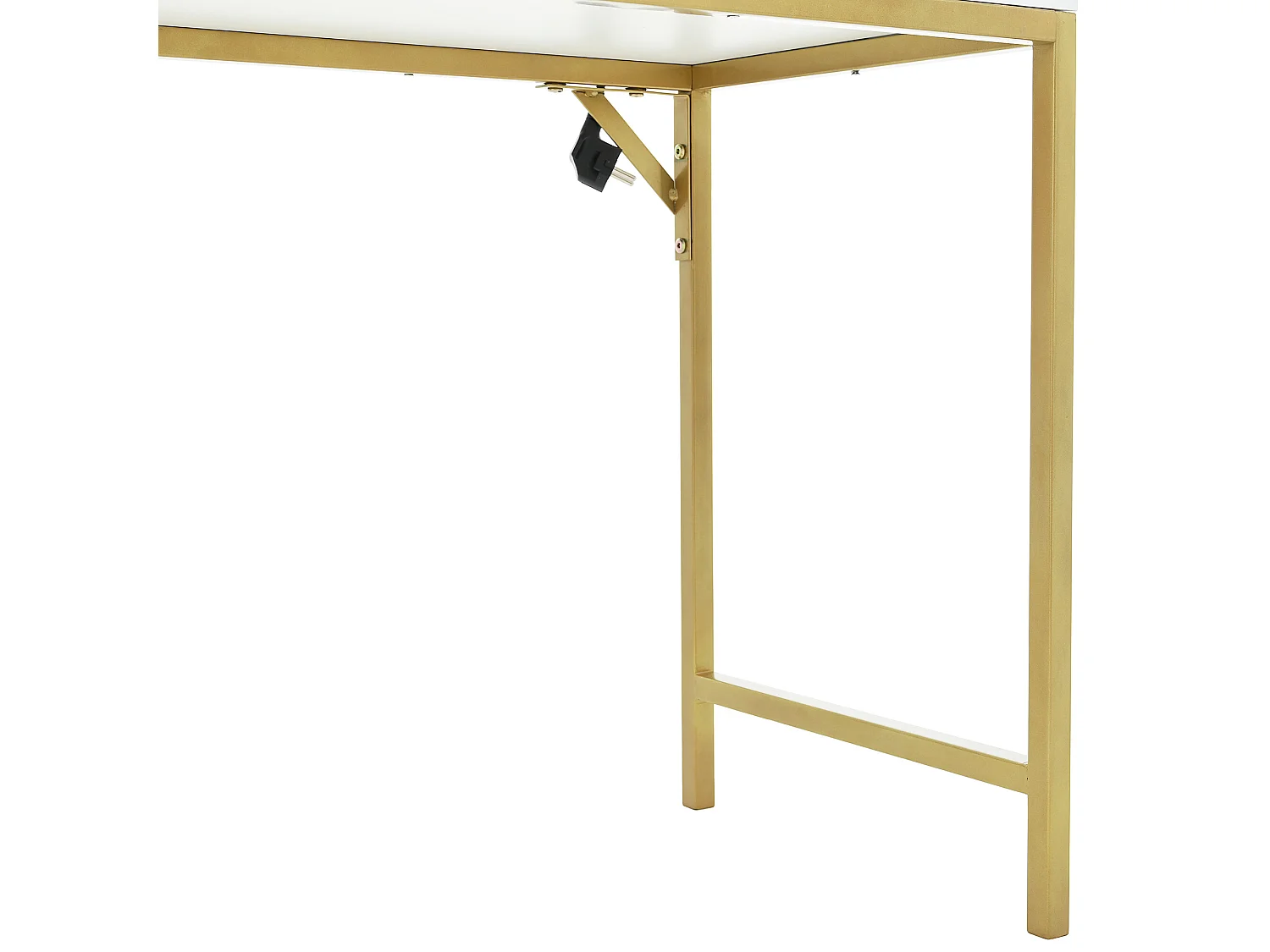 URBAN MEUBLE Coiffeuse blanche moderne avec miroir LED, prise recharge intégrée et pieds dorés