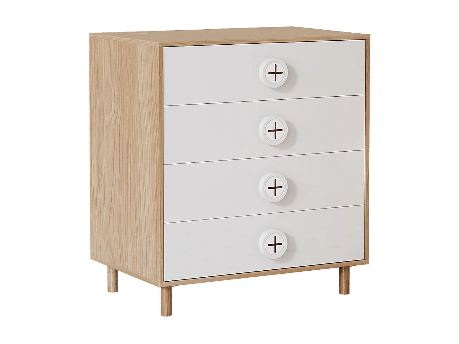 URBAN MEUBLE Commode 4 tiroirs bicolore blanc effet bois poignées décoratives