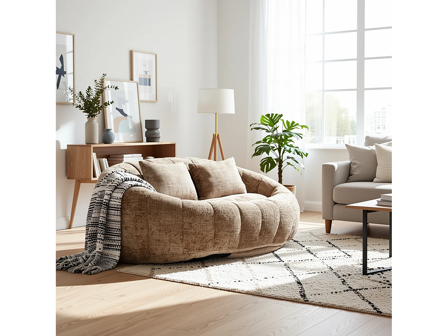 URBAN MEUBLE Canapé compact rond 2 places Loveseat en chenille marron