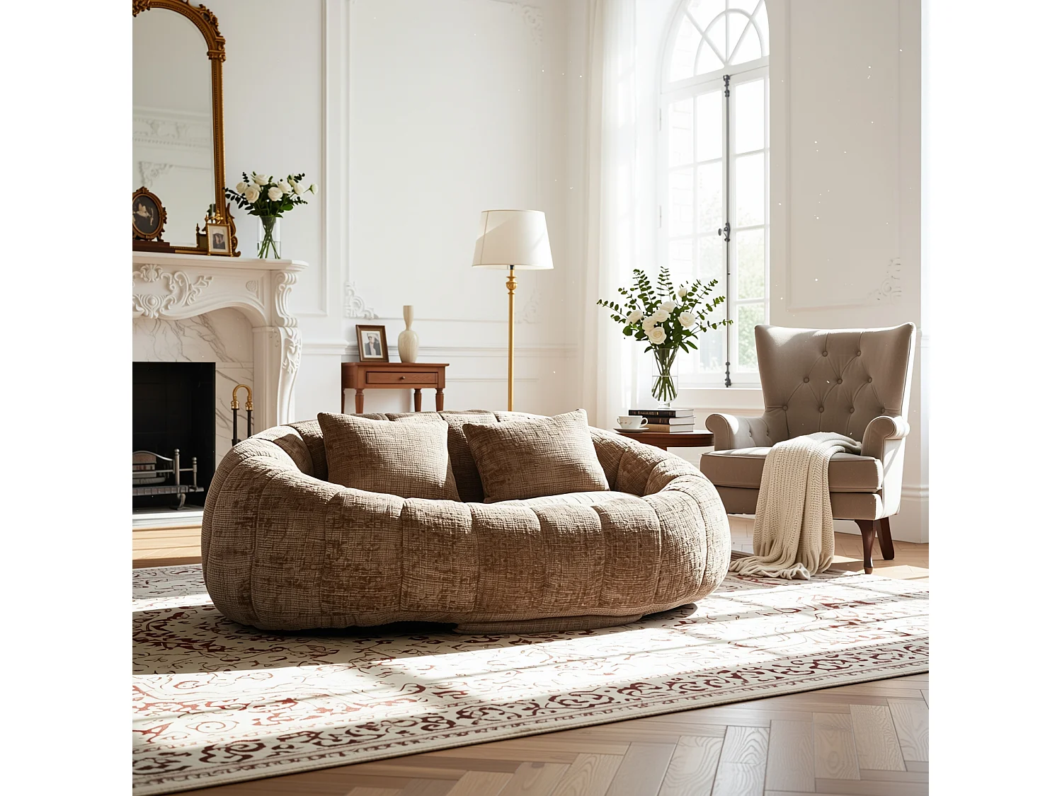 URBAN MEUBLE Canapé compact rond 2 places Loveseat en chenille marron