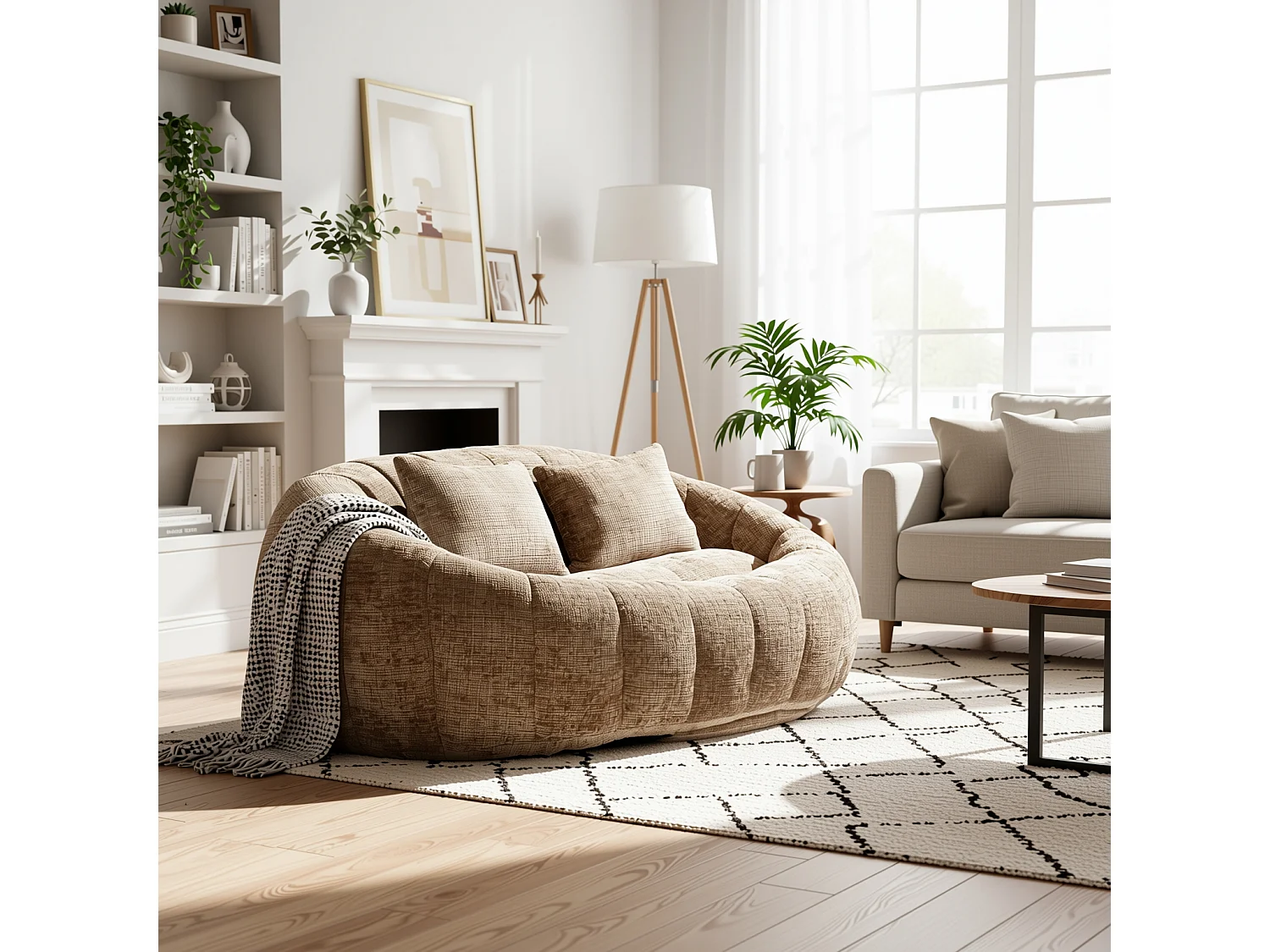 URBAN MEUBLE Canapé compact rond 2 places Loveseat en chenille marron
