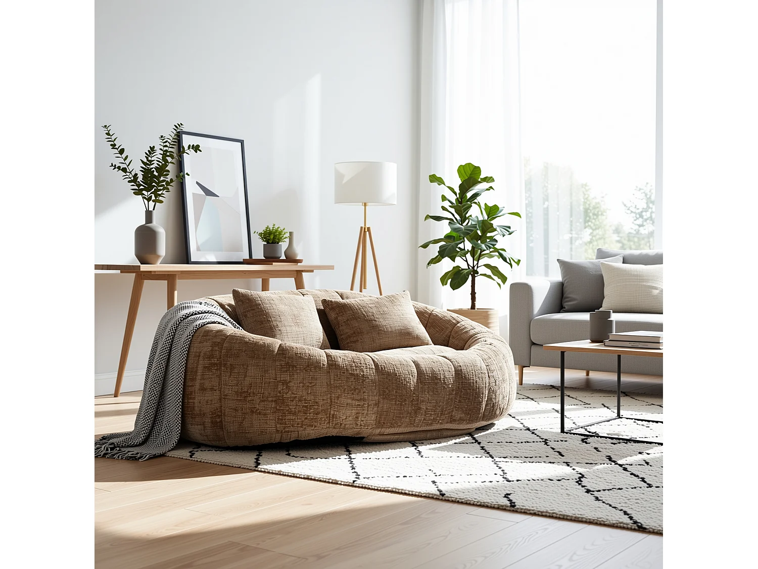 URBAN MEUBLE Canapé compact rond 2 places Loveseat en chenille marron