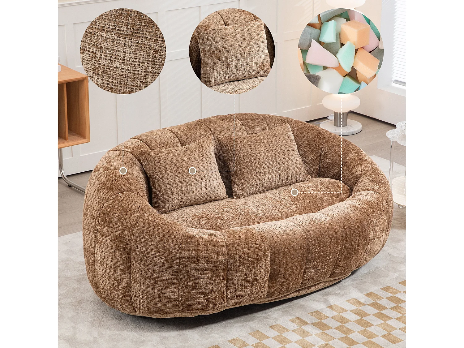 URBAN MEUBLE Canapé compact rond 2 places Loveseat en chenille marron