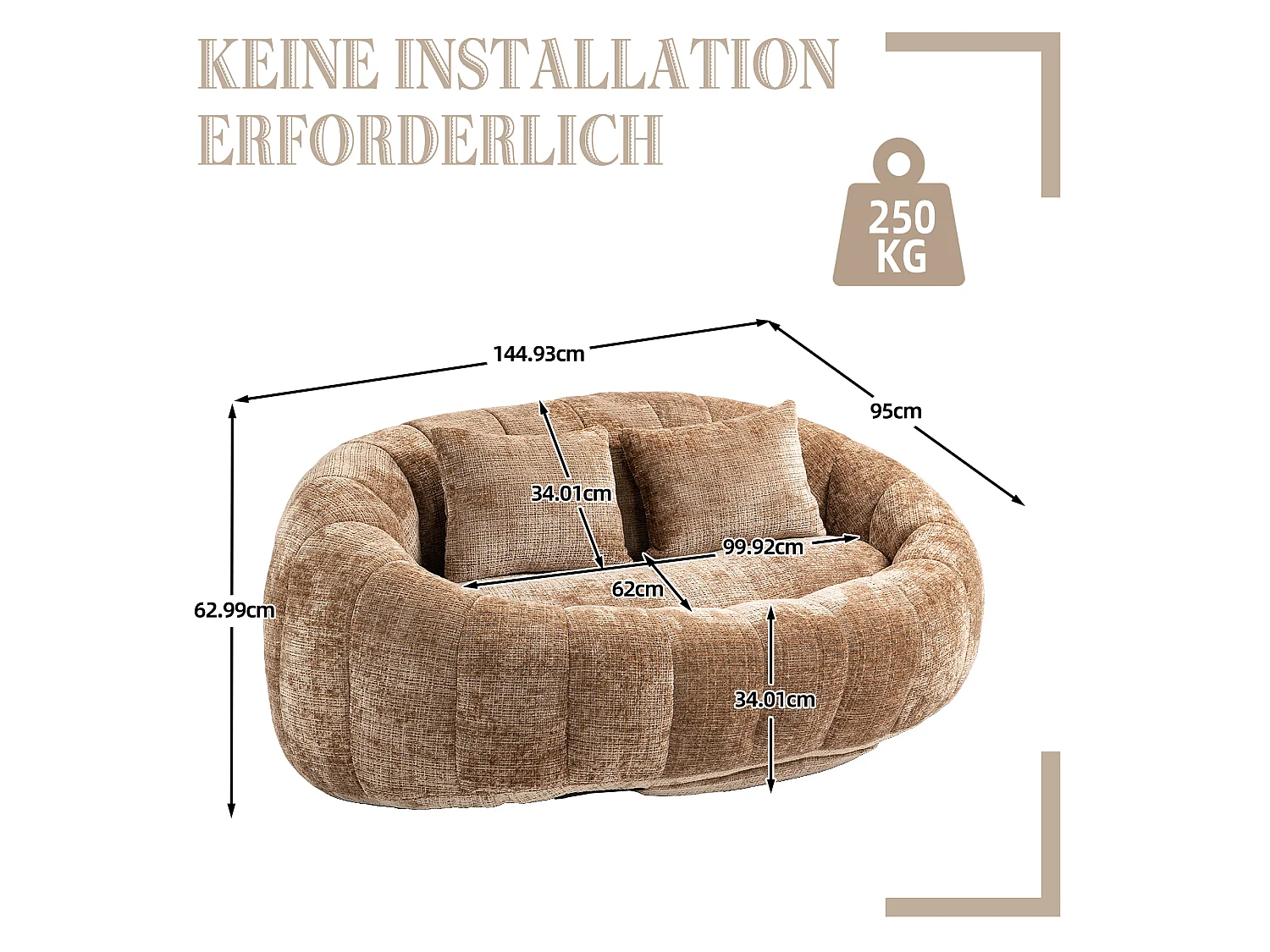 URBAN MEUBLE Canapé compact rond 2 places Loveseat en chenille marron