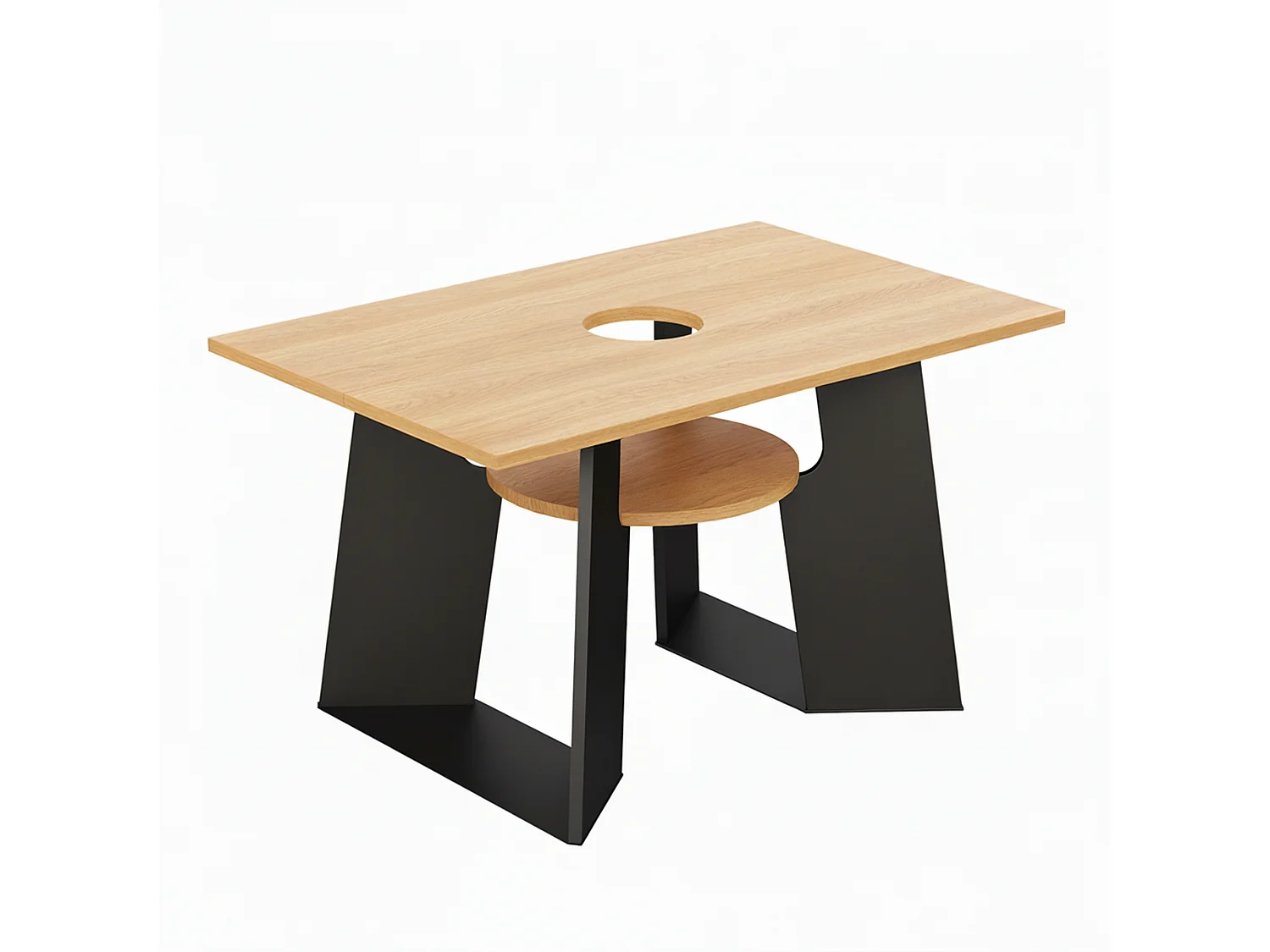 URBAN MEUBLE Table de salle à manger rectangulaire effet chêne clair conviviale pour animaux de compagnie et étagère centrale 130×85×75cm