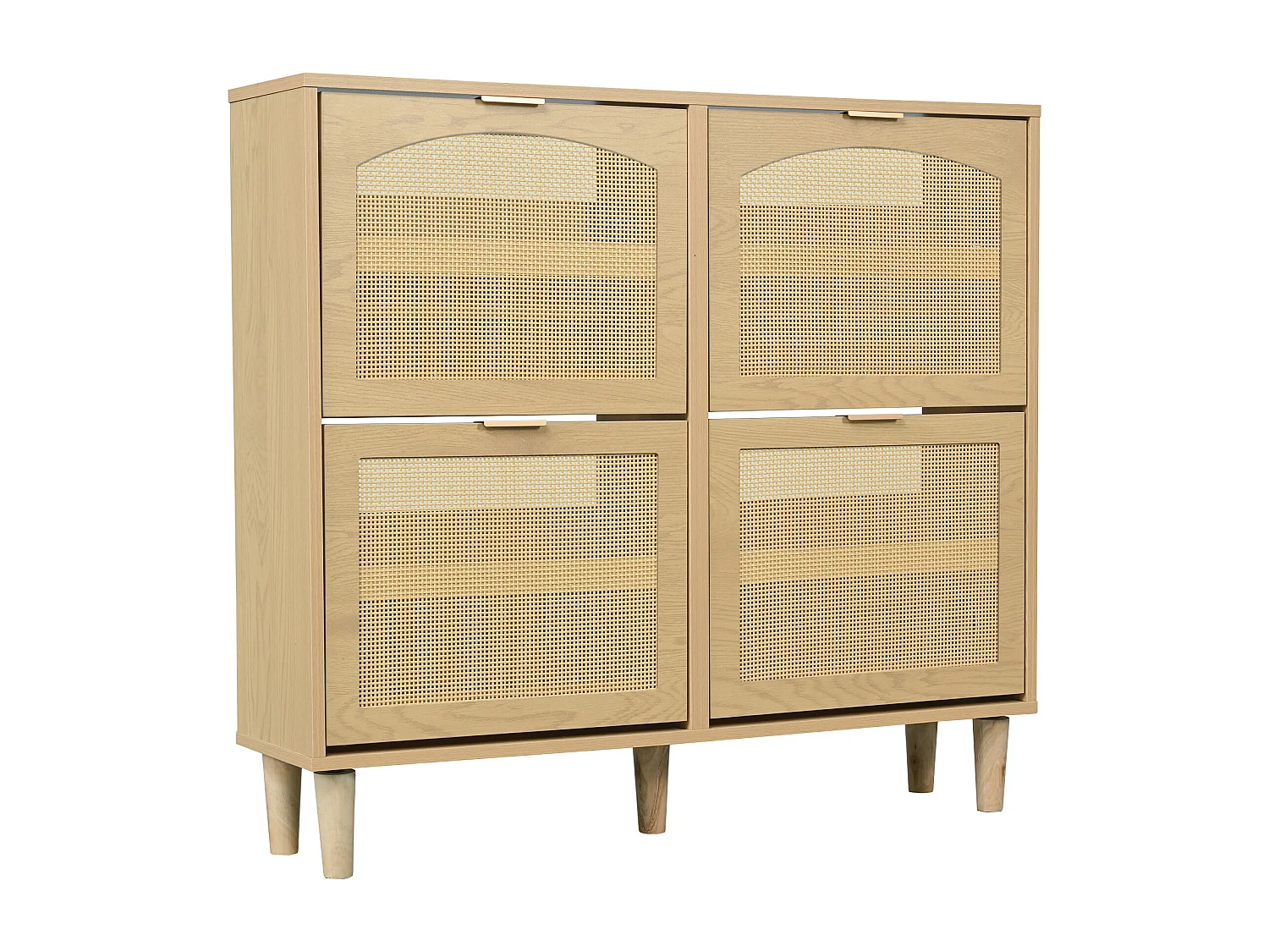 URBAN MEUBLE Meuble à chaussures 4 abattants – Style rotin & bois naturel – 100 cm