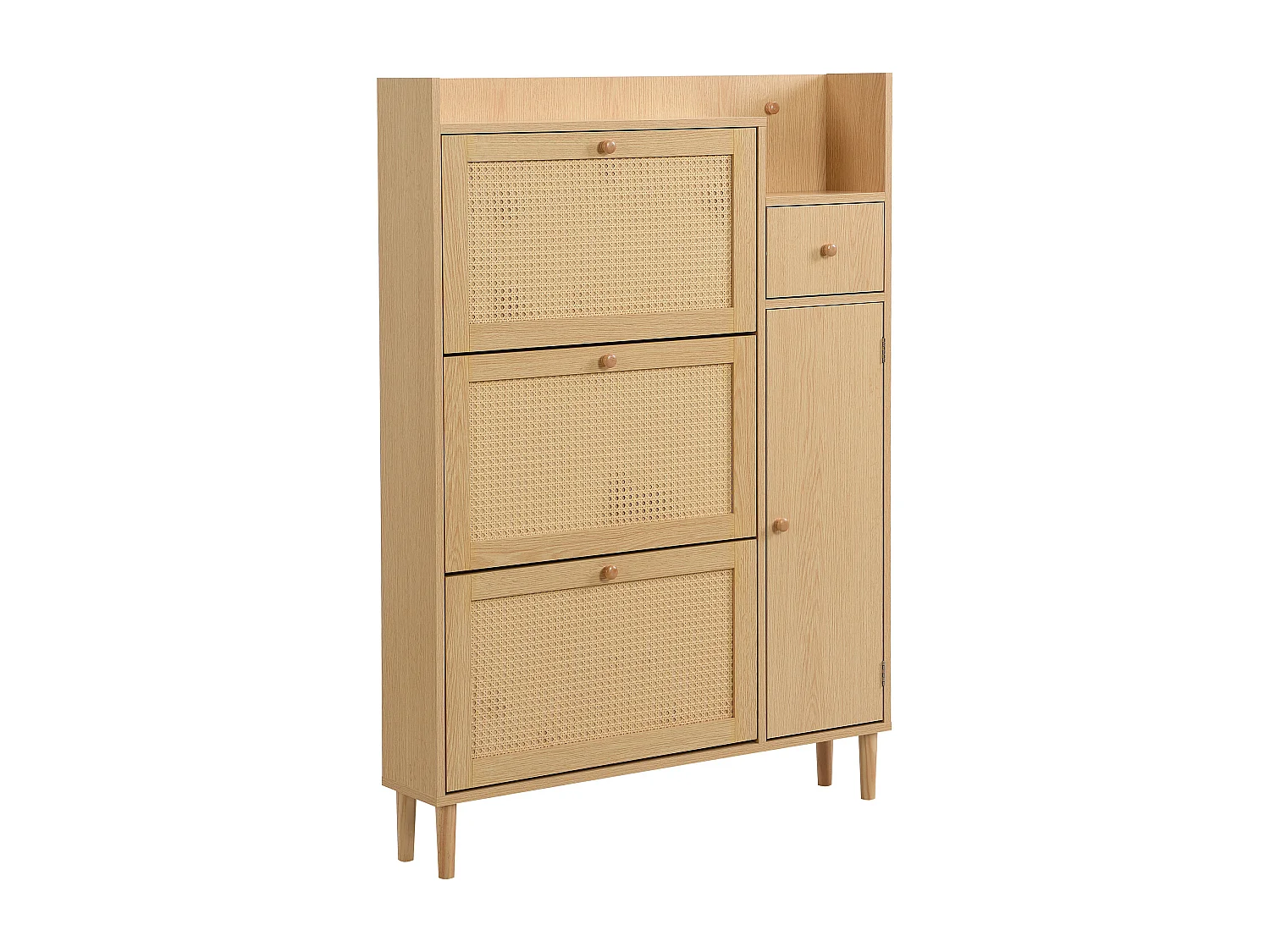 URBAN MEUBLE Meuble à chaussures naturel en effect bois clair et rotin avec 3 abattants