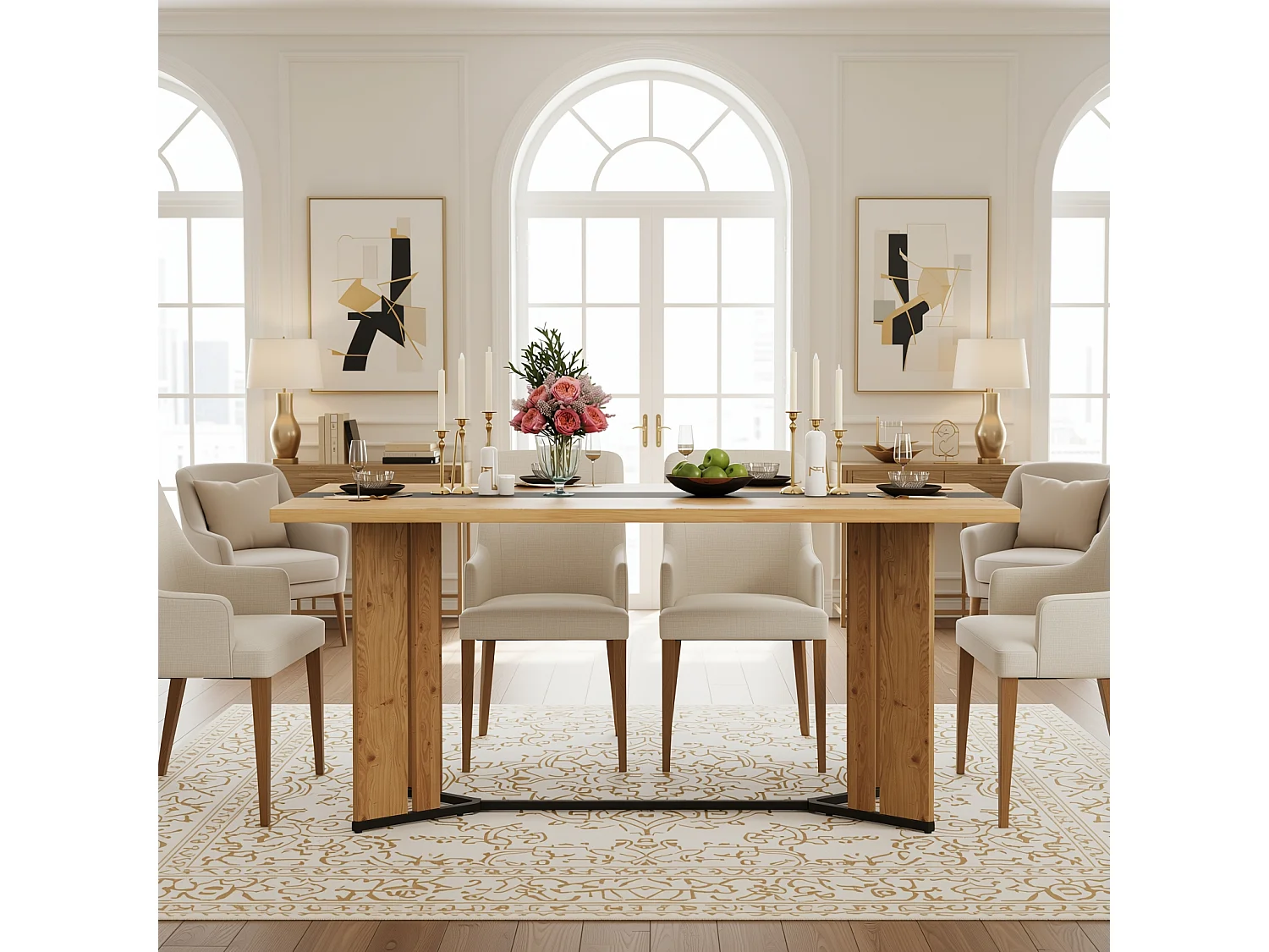 URBAN MEUBLE Table à manger rectangulaire effet chêne naturel et noir 150*80cm