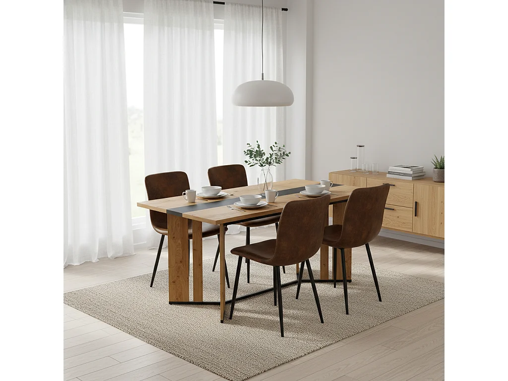 URBAN MEUBLE Table à manger rectangulaire effet chêne naturel et noir 150*80cm