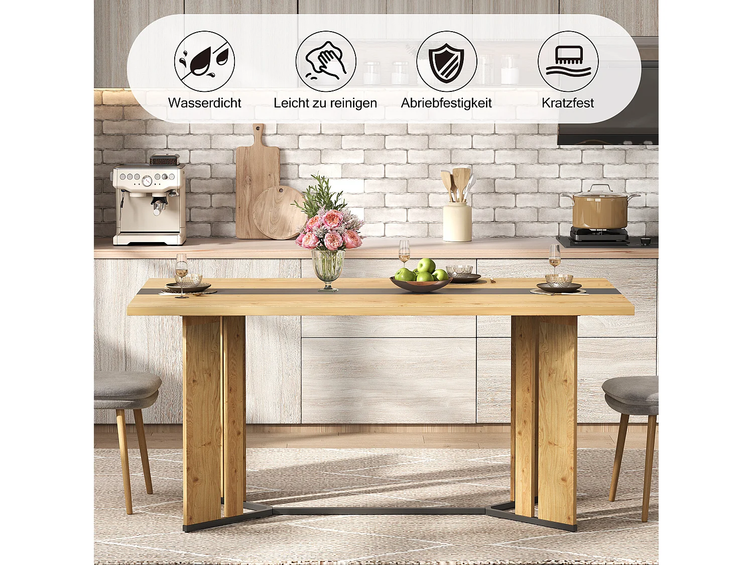 URBAN MEUBLE Table à manger rectangulaire effet chêne naturel et noir 150*80cm