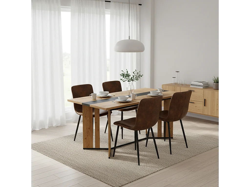 URBAN MEUBLE Table à manger rectangulaire effet chêne naturel et noir 150*80cm