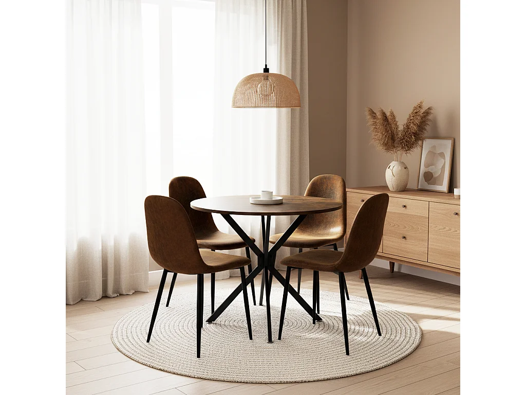 URBAN MEUBLE Table de salle à manger ronde vintage effet bois marron rustique 90*90cm