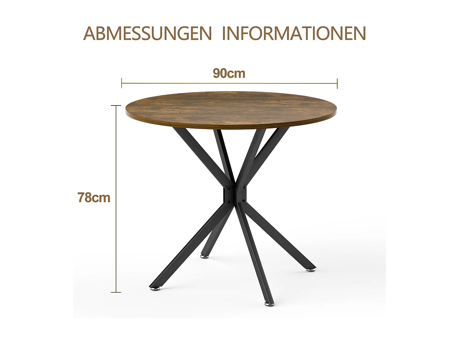 URBAN MEUBLE Table de salle à manger ronde vintage effet bois marron rustique 90*90cm