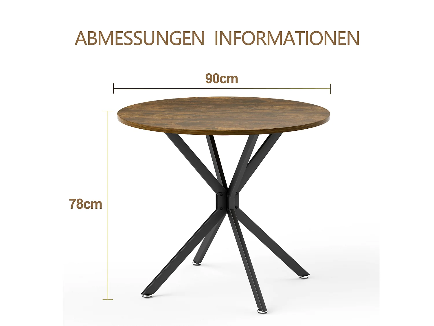 URBAN MEUBLE Table de salle à manger ronde vintage effet bois marron rustique 90*90cm