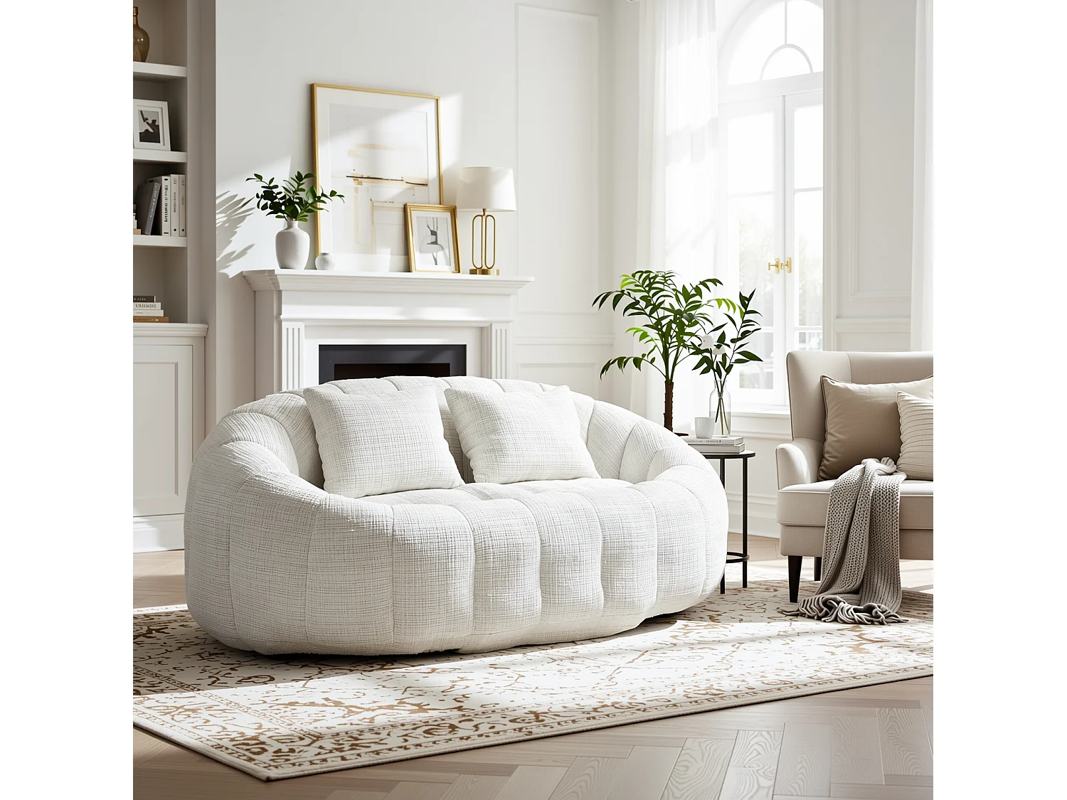URBAN MEUBLE Canapé compact rond 2 places Loveseat en chenille beige et 2 cousins