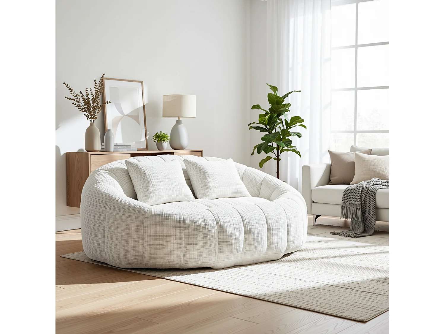 URBAN MEUBLE Canapé compact rond 2 places Loveseat en chenille beige et 2 cousins