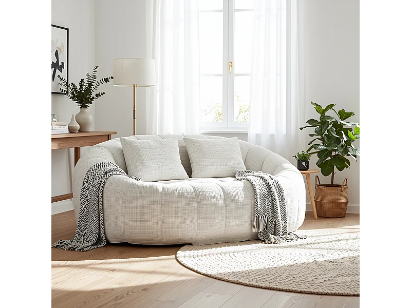 URBAN MEUBLE Canapé compact rond 2 places Loveseat en chenille beige et 2 cousins