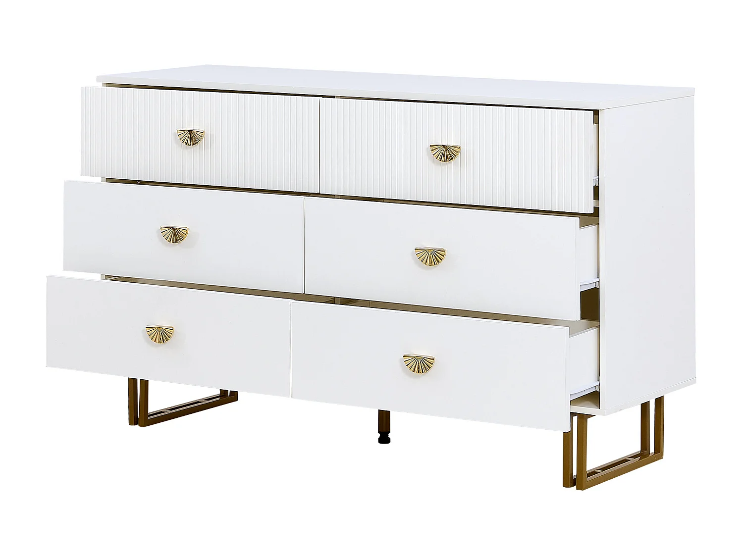 URBAN MEUBLE Buffet élégant crème à 6 tiroirs avec façades rainurées et poignées dorées - style contemporain