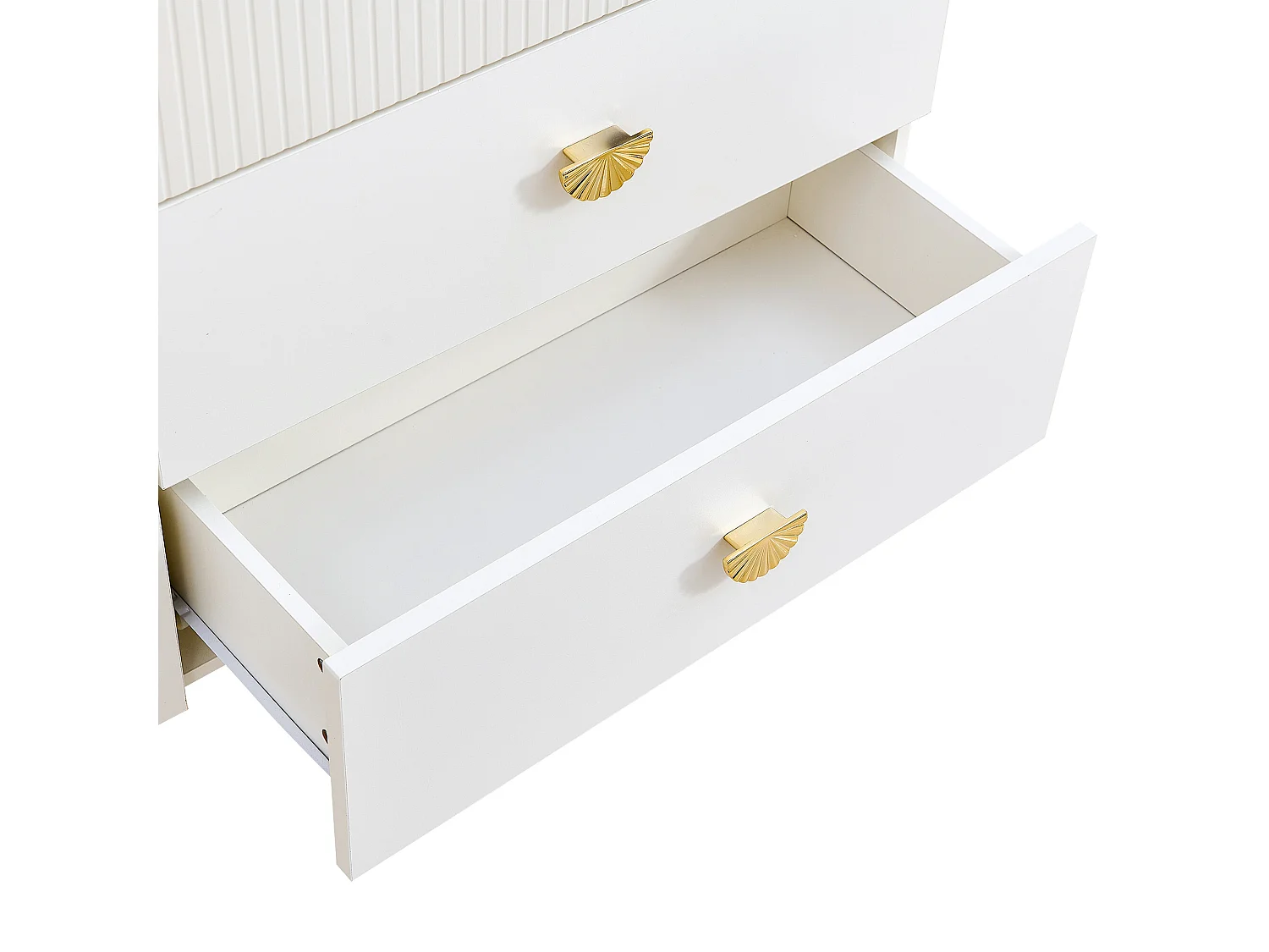 URBAN MEUBLE Buffet élégant crème à 6 tiroirs avec façades rainurées et poignées dorées - style contemporain