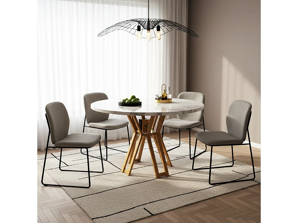 URBAN MEUBLE Table à manger ronde effet blanc marbre et piétement métallique doré 100x100cm