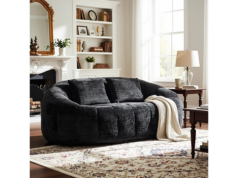 URBAN MEUBLE Canapé compact rond 2 places Loveseat en chenille noir anthracite et 2 cousins