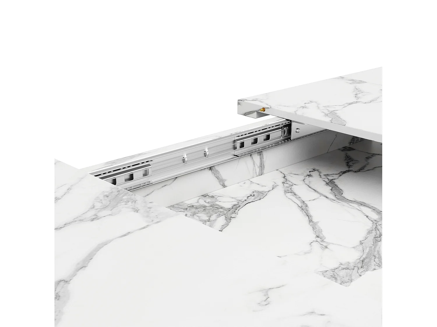 URBAN MEUBLE Table à manger extensible imitation marbre blanc 120-160cm et pieds noir en forme d'étoile