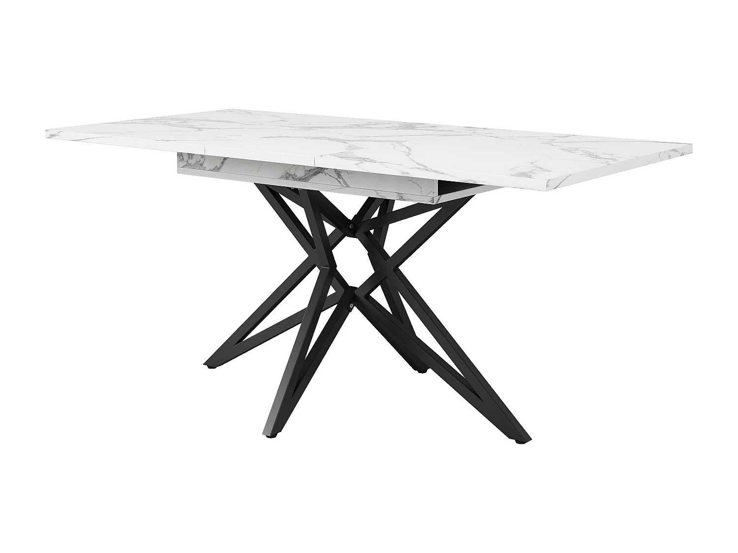 URBAN MEUBLE Table à manger extensible imitation marbre blanc 120-160cm et pieds noir en forme d'étoile