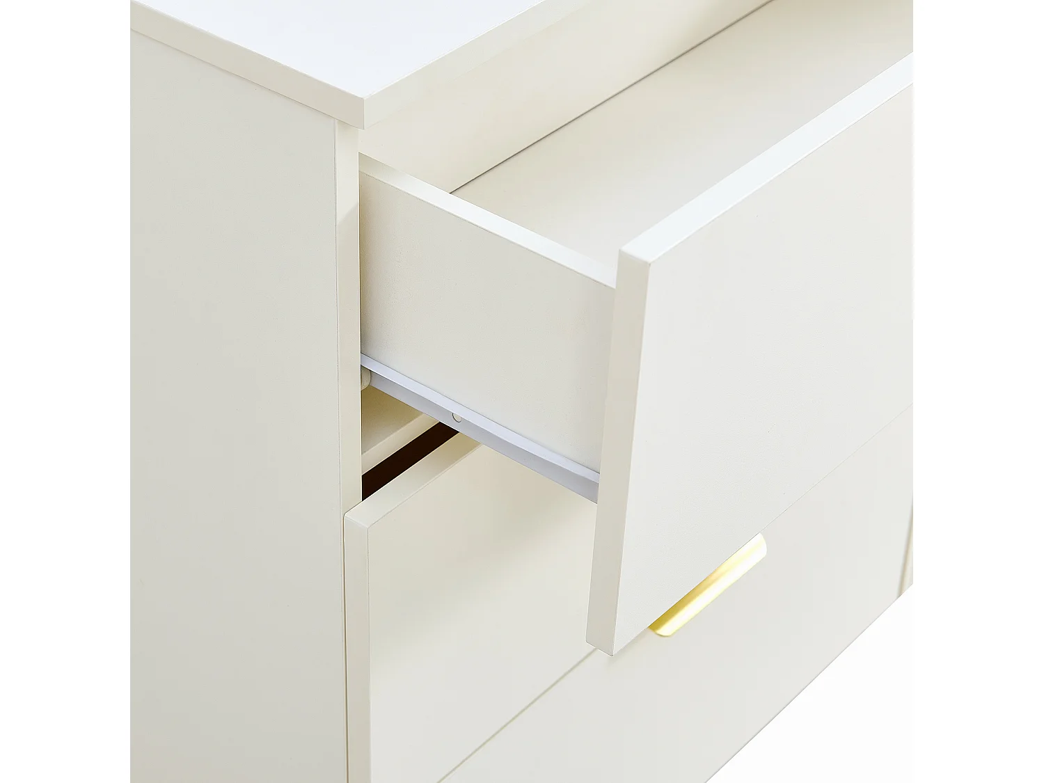 URBAN MEUBLE Buffet blanc laqué avec rainures verticales, tiroirs et accents dorés - design moderne