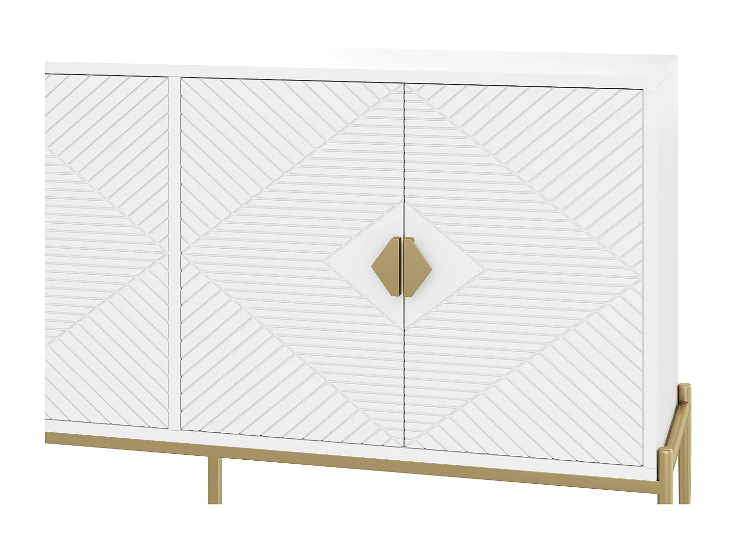 URBAN MEUBLE Buffet moderne blanc à motif géométrique, pieds et poignets dorés