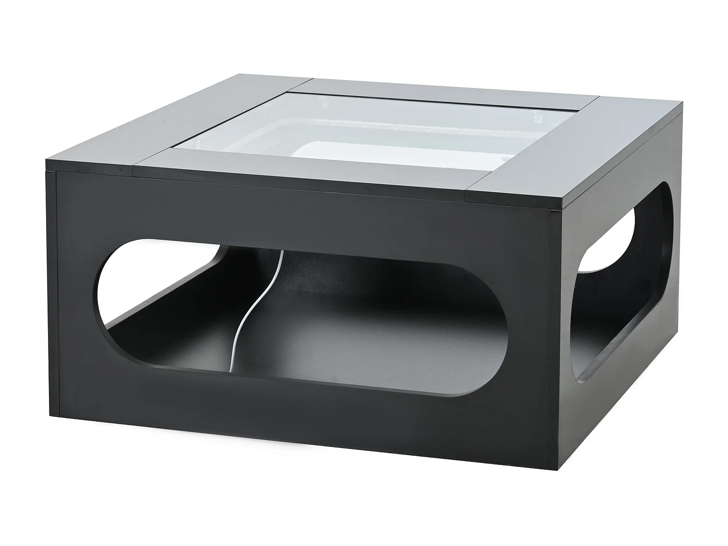 URBAN MEUBLE Table basse carrée noire avec plateau en verre trempé et éclairage LED 70x70x35cm