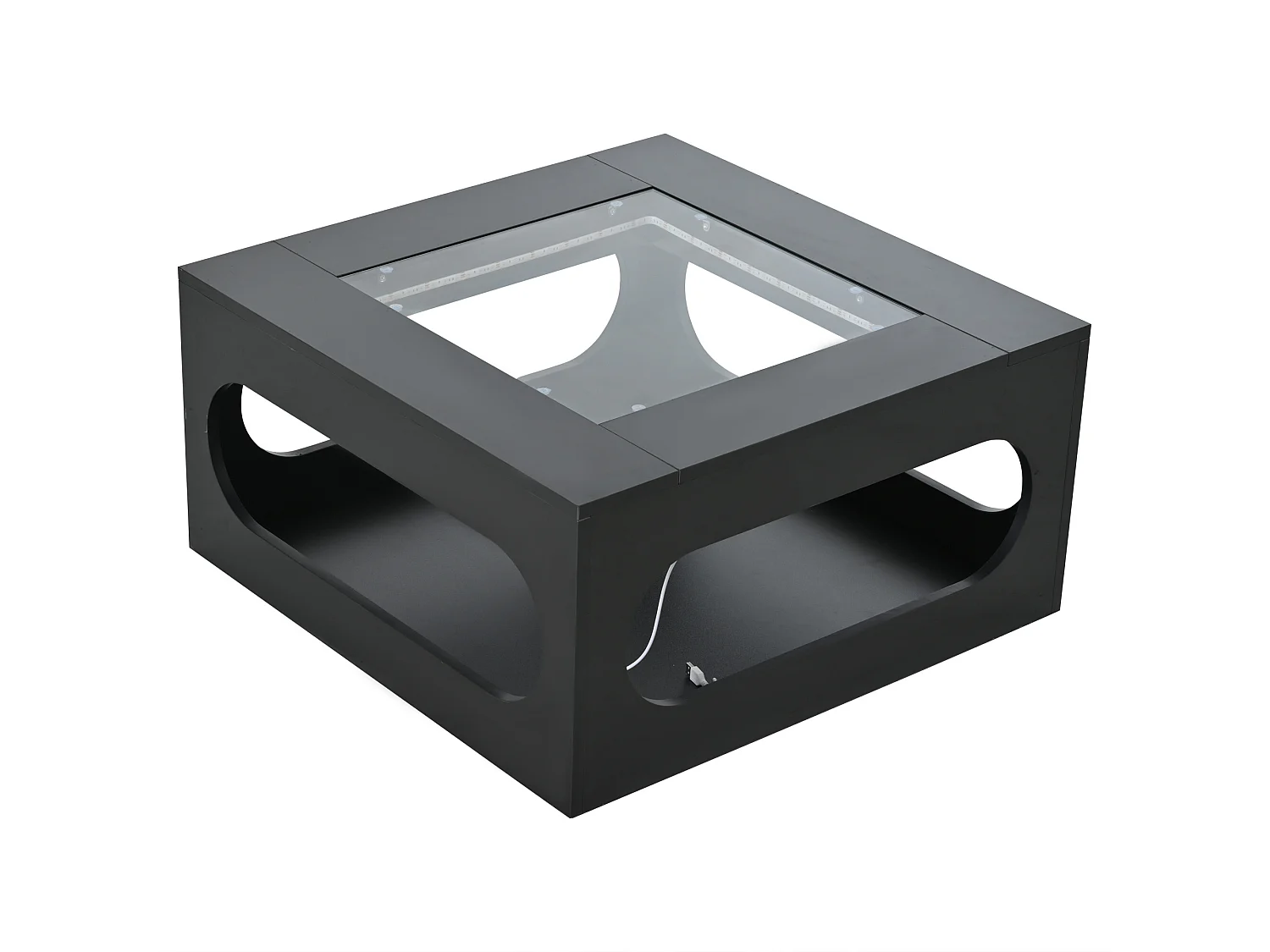 URBAN MEUBLE Table basse carrée noire avec plateau en verre trempé et éclairage LED 70x70x35cm