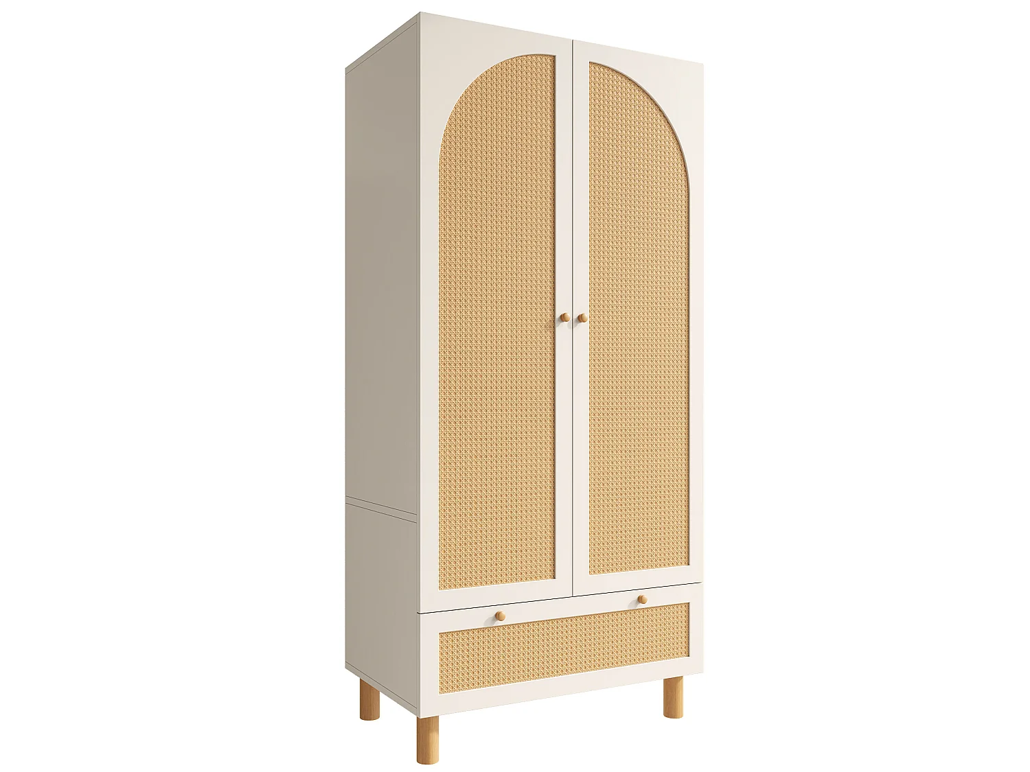 URBAN MEUBLE Armoire style champêtre 2 portes et tiroir en rotin, penderie et étagères ajustables