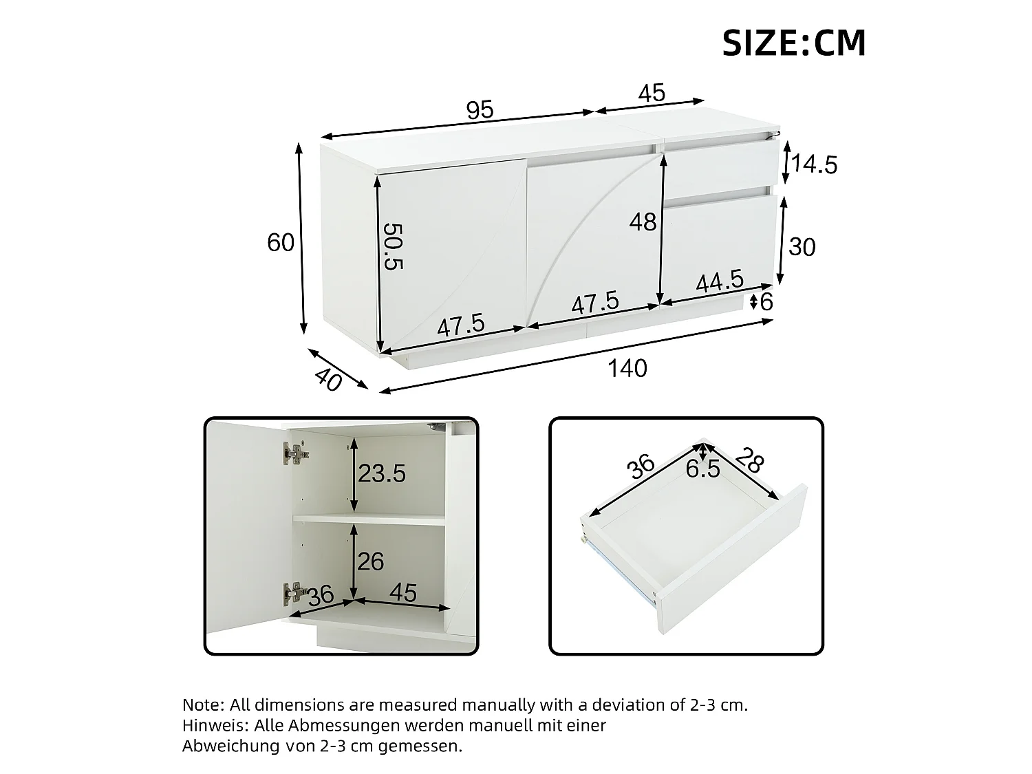 URBAN MEUBLE Buffet moderne blanc brillant motif géométrique 3 portes et éclairage LED