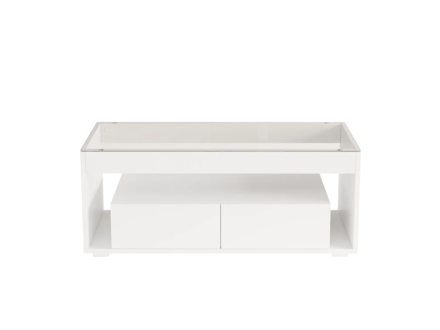 URBAN MEUBLE Table basse blanche en verre 2 tiroirs avec éclairage LED 100x50cm