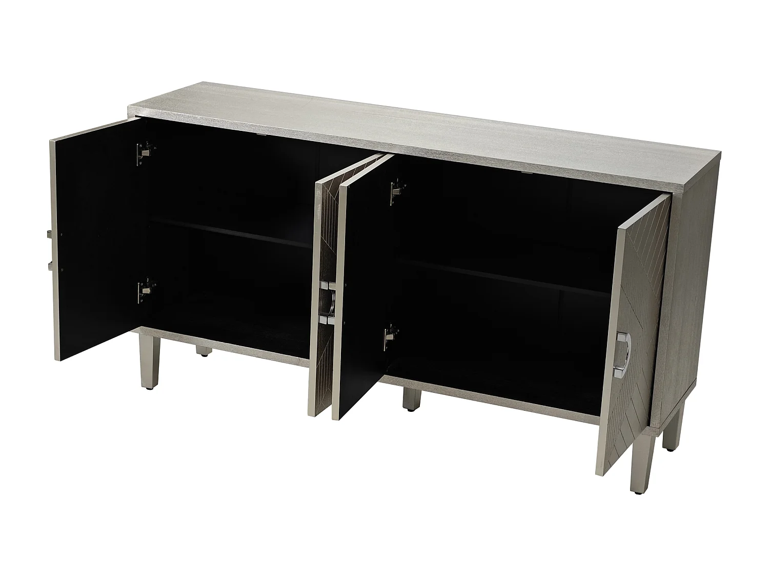 URBAN MEUBLE Buffet champagne argenté 4 portes poignées en alliage de zinc et façades à motif géométrique