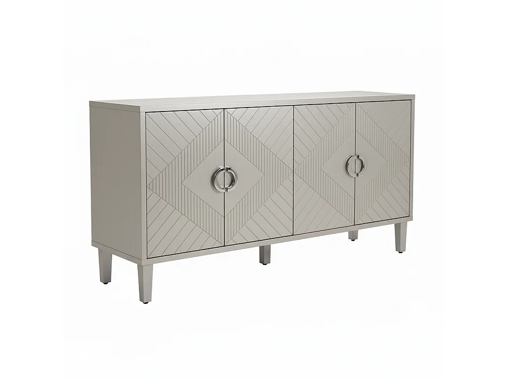 URBAN MEUBLE Buffet champagne argenté 4 portes poignées en alliage de zinc et façades à motif géométrique