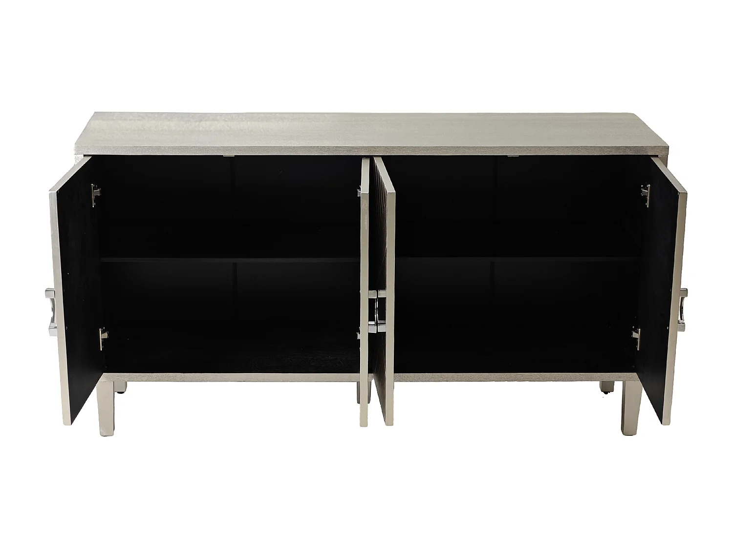 URBAN MEUBLE Buffet champagne argenté 4 portes poignées en alliage de zinc et façades à motif géométrique